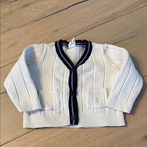 GAP Baby Cream Cardigan Sweater with Navy Accents